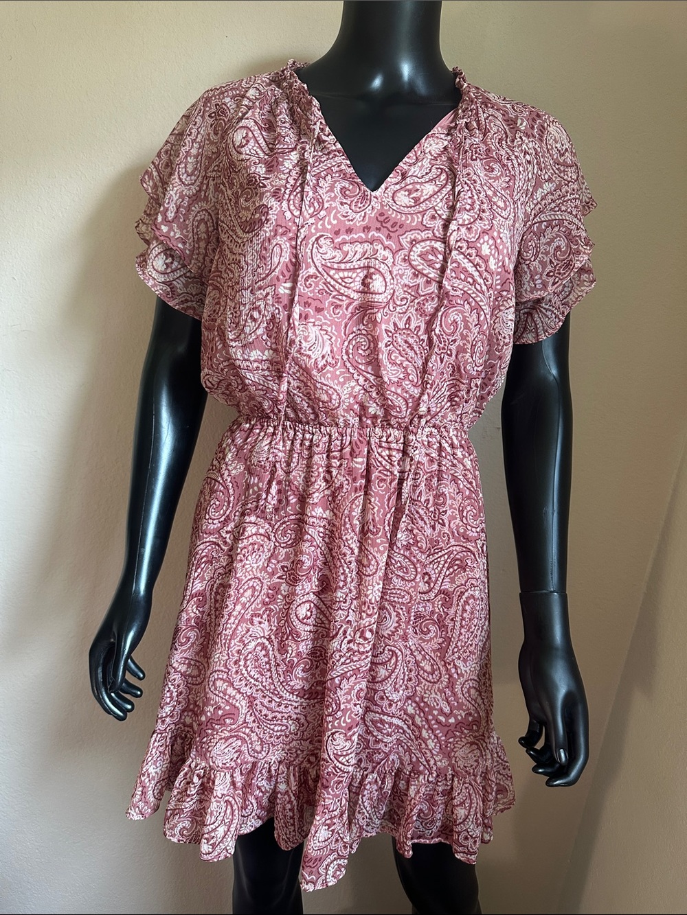 LC Lauren Conrad Mauve Paisley Ruffle-Sleeve Dress